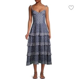Rebecca Taylor La Vie Ruffle Dress Indigo Combo
